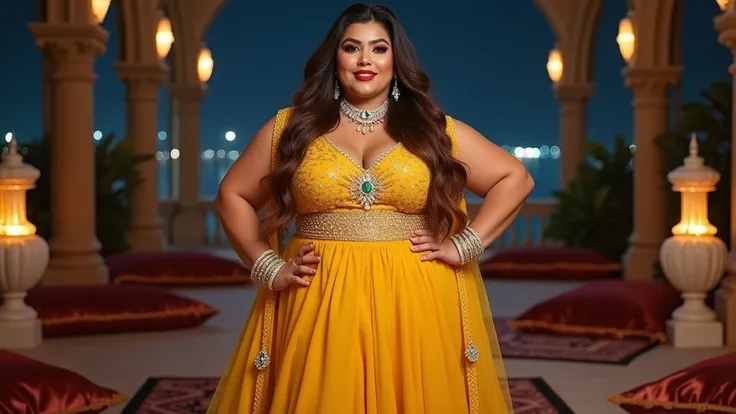 (((full-body-shot ))) of (((a BBW -super-ultra-plus-size big woman very chubby fat body))) of a  Lebanese-Greek heritage with very huge-large-gigantic breasts, with very long, extra wavy, styled brown hair and fair skin tone , ultra-realistic detailed skin...