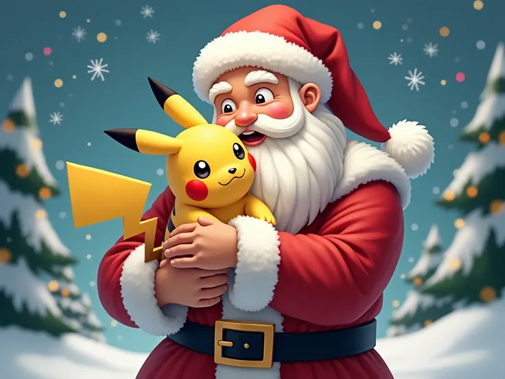 Santa Claus holding Pikachu png