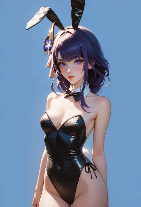 score_9, score_8_up, score_7_up,source_anime, high res image,masterpiece,best quality,girl,cute face,clear skin,raiden_shogun_genshin,bunny suit,perfect boobs,full breast,small breast,black tie,