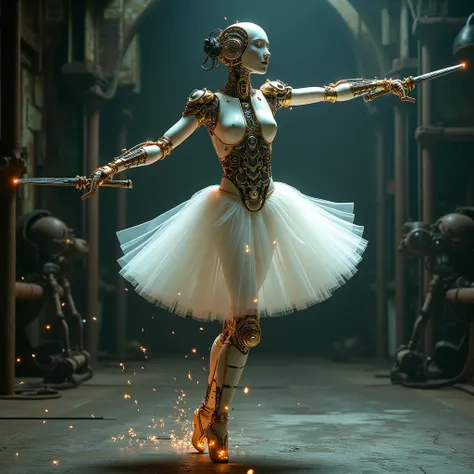 Mechanical ballerina with sabers 