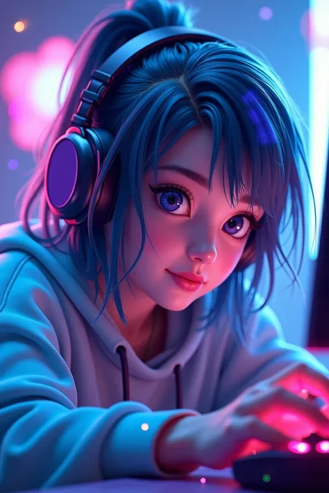 Gamer girl colors blue purple and pink