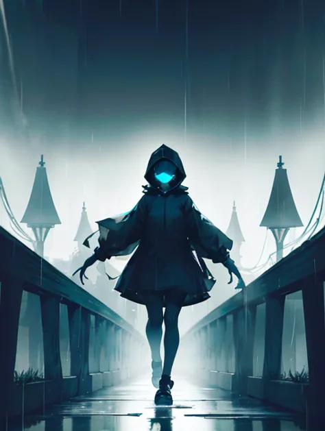 “create a dark, atmospheric illustration inspired by six from little nightmares. the character is a small, frail girl wearing an...