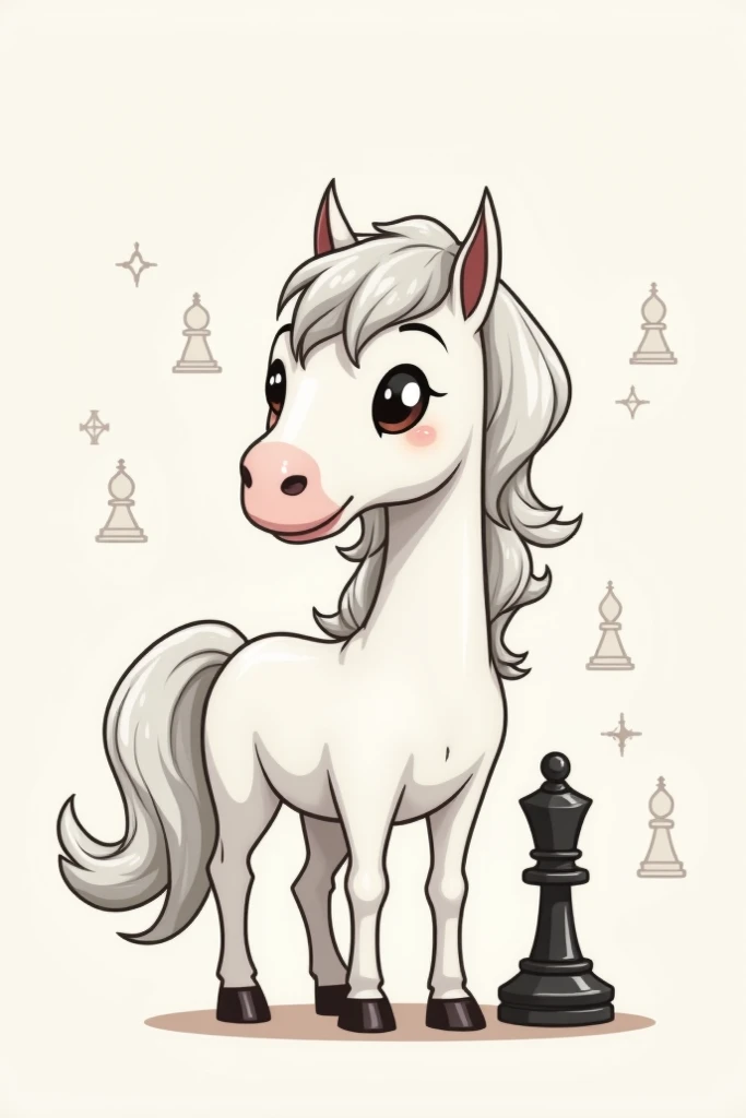  create a white horse mascot with a chess theme that depicts wise and also intelligent. with simple and unique illustrations . 