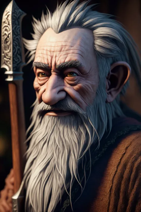 masterpiece, best quality:1.2), masterpiece, high quality, beautiful graphics, high detail, ultra detailed, cinematic lighting, HDR, ilustration, Man design, anime 4k, gnome, crazy, holding axe, happy, old man, old gnome, very manly, macho, chad, sigma