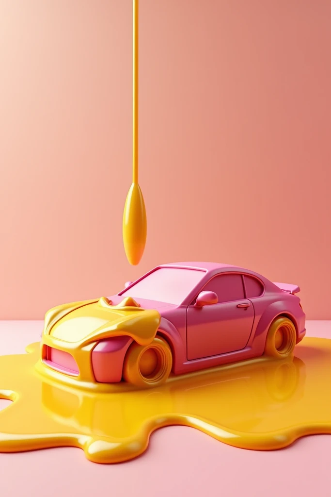 Pink car stuck in honey looking from the side