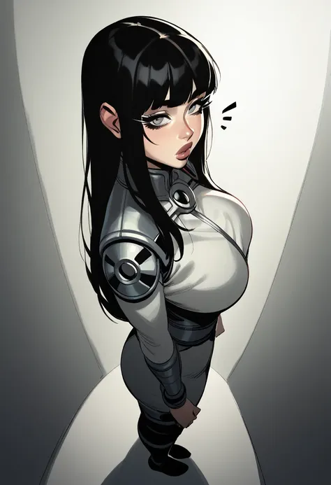 score_9, score_8_above, score_7_above, score_6_above, score_5_above, score_4_above, to break 1girl,  black hair,  long hair,  gray eyes, thick lips,  long lashes,   expression of surprise ,  standing in a dark place , short bangs, adult, strong lighting, t...