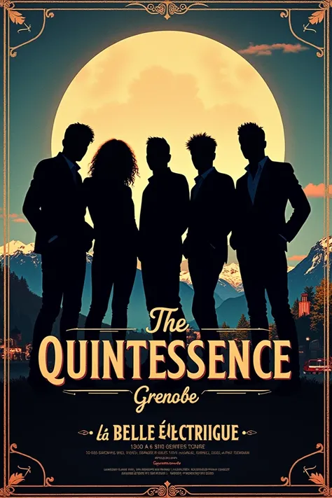 
Généré moi une image de tournée officiel française pour un groupe nommé the quintessence,  avec une date le 14 mai à la belle électrique à grenoble