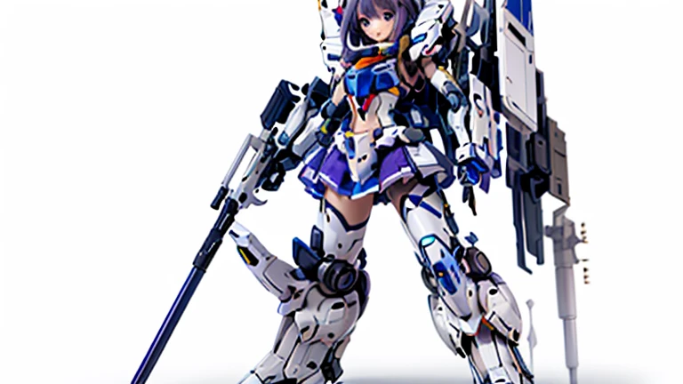 A girl,Animate, solo,weapon,gun,standing,1girl,purple,mecha musume,Axisymmetric,full armour,holding,white background,robot,mecha,msgirl girl,