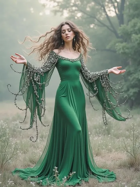 You can modify the photo I sent you only by placing stones on the sleeve part of the green dress