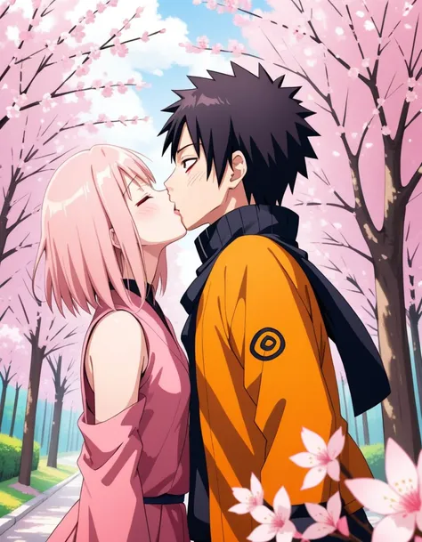 Make a scene of Naruto having kiss with Sakura