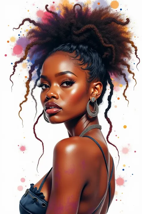 Create an ultra-detailed painting of a beautiful Black woman inspired by hip-hop culture and urban aesthetics, set against a pure white background. The character embodies a street queen vibe with affectionate and expressive energy. Incorporate avant-garde ...