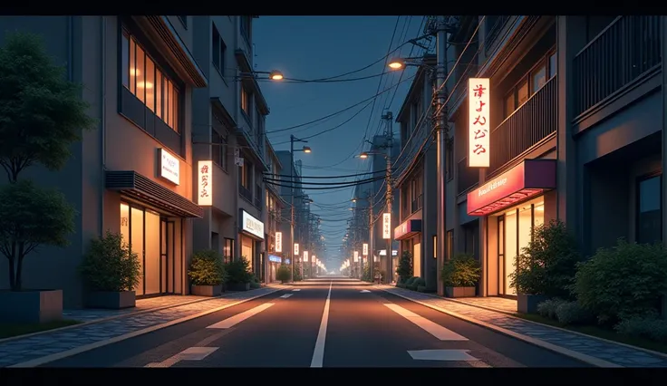 An empty street at night in cozy modern Tokyo
