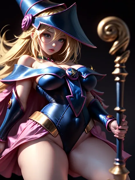 Black Magician Girl、super breasts、thick thighs、blonde hair、magic circle、magic wand、Leotards that dig into the buttocks、8K, 4k, highest quality, High resolution: 1.2),