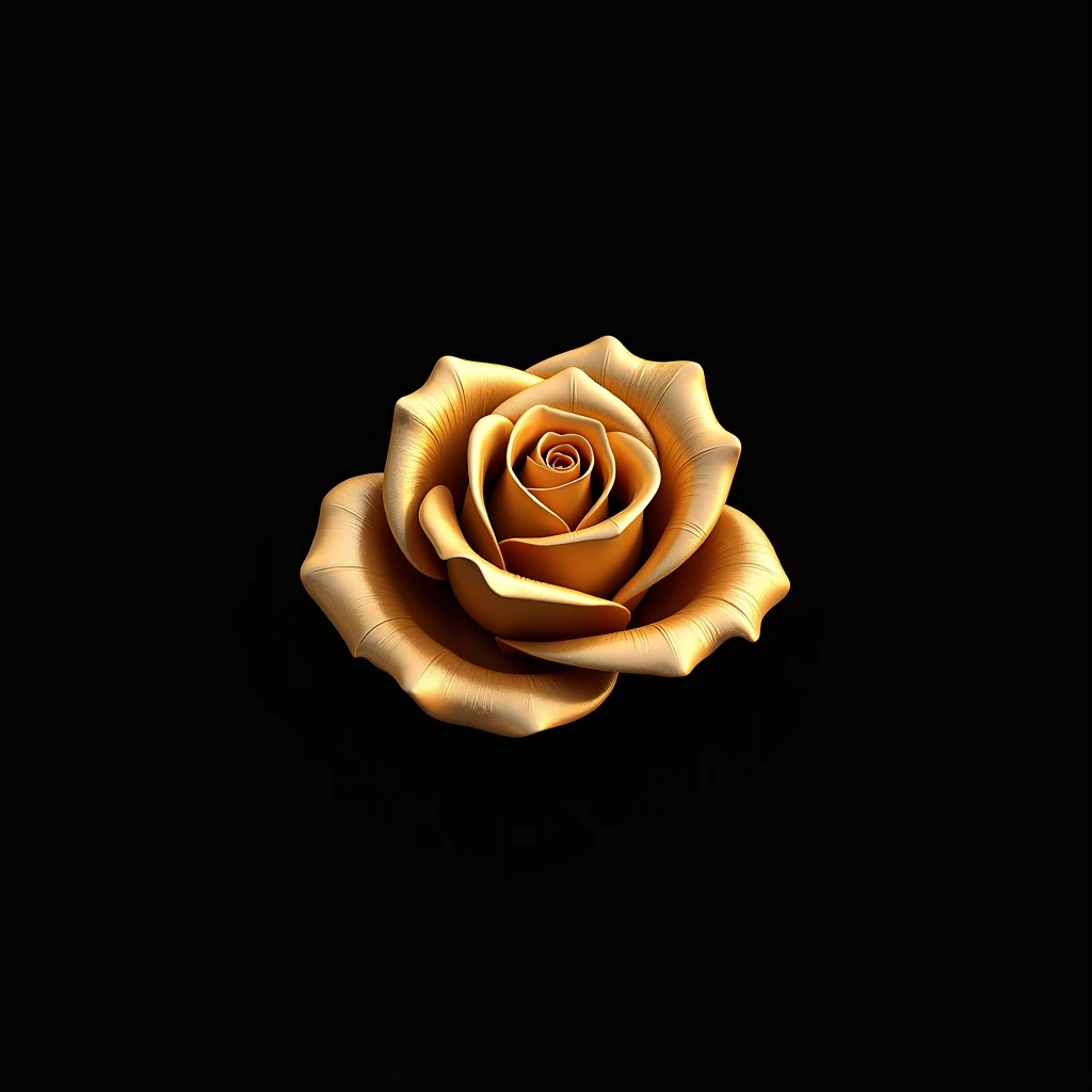  This design features a luxurious golden rose ,  highlighted on a solid black background ,  creating a striking and elegant contrast .  The petals are designed with extreme attention to detail ,  exhibiting soft curves and textures They capture the essence...