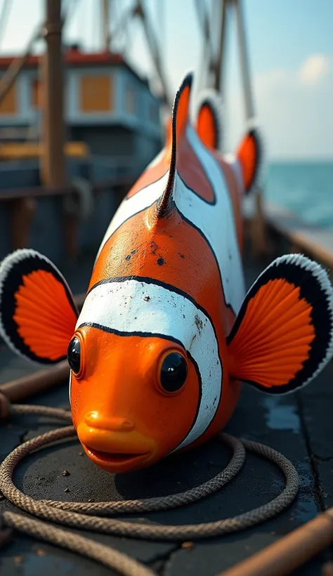 A HUGE CLOWNFISH CAUGHT ON A FISHING BOAT