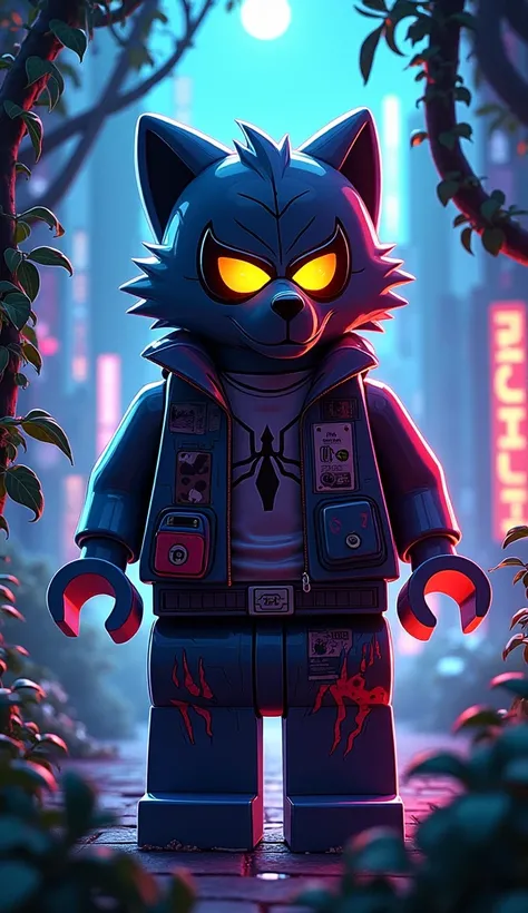 I like legoshi from beastars and hobbie brown from spiderverse "I was thinking to Create an urban-jungle fusion where Legoshi, in streetwear with subtle wolf-themed details, contrasts with Hobie Brown’s punk Spider-Man look. The background blends a neon-li...