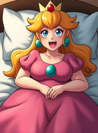 Princess Peach very fat beautiful in bed with open legs moaning with big neckline naked anime 