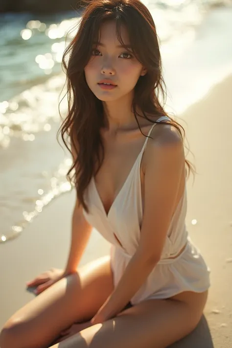 Japangirl, sexy, nobra, av, realistic, 4k,m​ leg, on​Beach, 