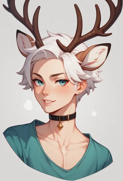 A young man of medium to medium height deer 。Rin々 and has a neat face 、 but {x} he also has a somewhat graceful vibe。
 has a transparent white hair color、The hair is long enough to hang around the waist 、 has deer antlers growing from his head 。