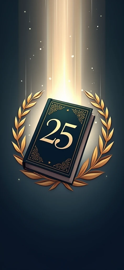  A logo with a veil background that has a book as it passes and on the book the number 25 in the number 5 that has a cap, Around the logo there are laurels under the book that says PROMO  