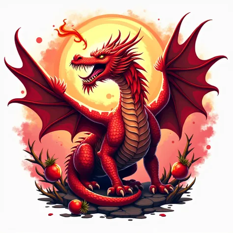 Create a logo for a natural energy drink with red pitahaya but with a large red dragon 