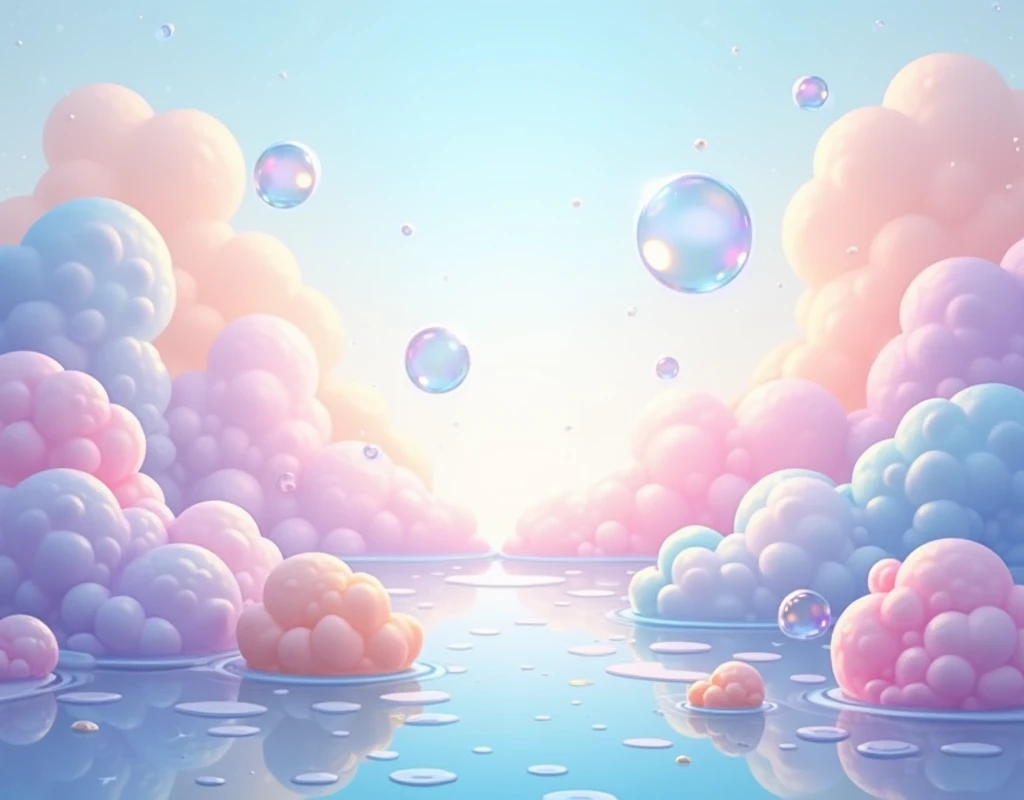 I want a pink, blue, purple, light orange, light blue as main color, background with transparent bubbles, I just want that background without characters or cartoons but I need it to be more youthful pretty and fresh but baby blue is the main color

Make it...