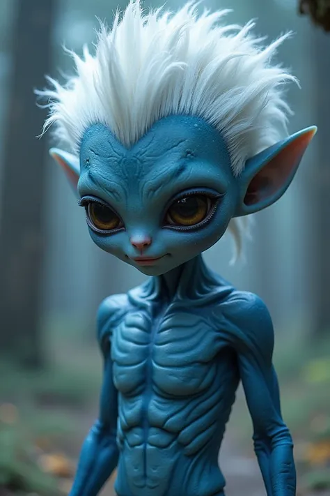 Blue white-haired alien,  huge penis  