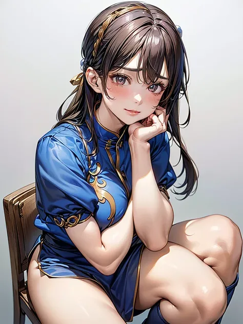 nsfw,boobs nude,(Chun-Li from Street Fighter 2:1.2, Perfect Chunli Costume :1.2, Blue China Dress with Gold Lines:1.2,Bunbashira:1.2,bun cover:1.2, Sexy Poses :1.2,  Masterpiece :1.2、 1 beautiful girl with raised cheeks :1.2、 beautiful eyes:1.2、Swollen eye...