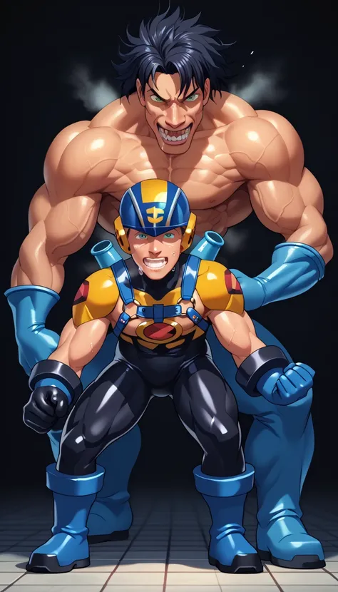 ((giga muscle, huge muscles:1.7,oversized erectile penis:1.7, rubber suit, armband, bracers,Harness, Erotic )),((( trembles a lot, Anal Sex:1.3,doggy style,))) glossy skin, pubic skin, lots of drool and semen:1.6,steam, impending sexual activity, ejaculate...