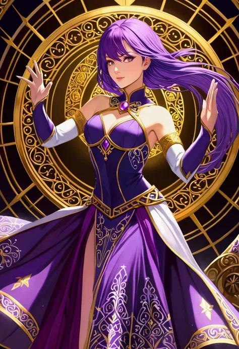 Purple-haired game character in her iconic pose 