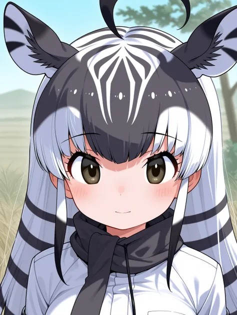 plains zebra (kemono friends) , eyes half-closed, ahoge