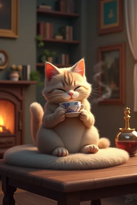 Cat drinking tea