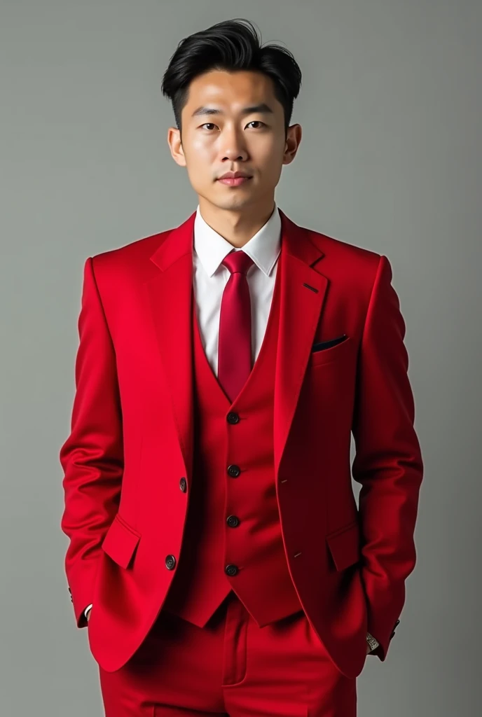 Men CEO Korean handsome Rich Man a suit strong a red suit 