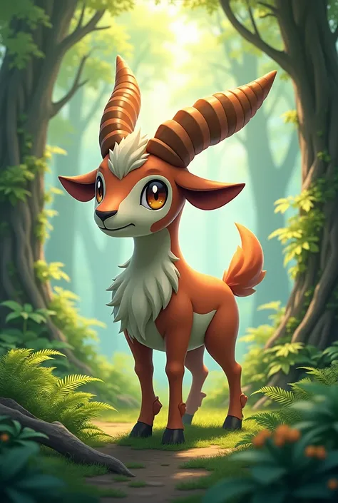 Pokemon in the form of a goat in the middle of the forest 