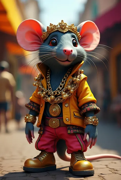 Rat wearing funkeiro clothes with gold chains and Juliet