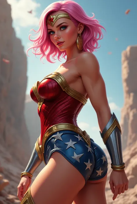 Wonder Woman showing off her big and hot ass. short pink hair.