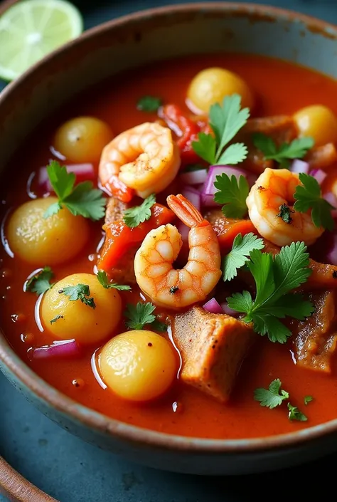 CALDO DE PESCADO CON CAMARON
2 tomatoS
2 CHILES GUAJILLOS
1 CHILE PASILLA
3 DIENTES DE AJO
CEBOLLA BLANCA
APIO
PESCADO AL  GUSTO
CAMARON CON O SIN CABEZA
SAL
pepper
COMINO
2 HOJAS DE LAURhe
oregano
1  CUADRITO DE CALDO DE CAMARON
PAPAS
PONER A COSER LOS CH...