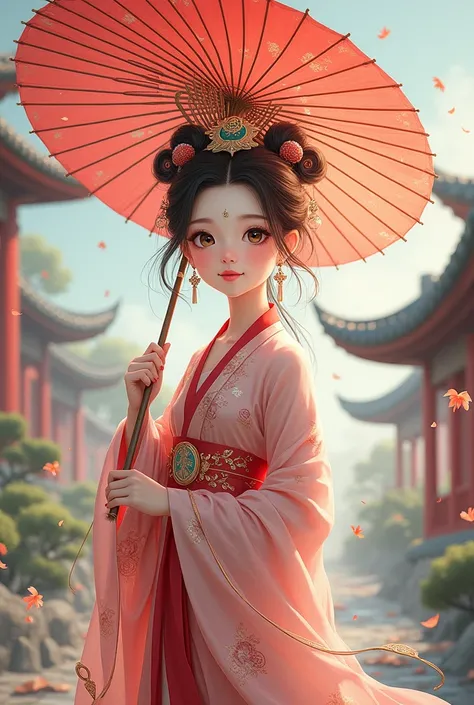 Anime Antique Chinese Girl Holding Umbrella