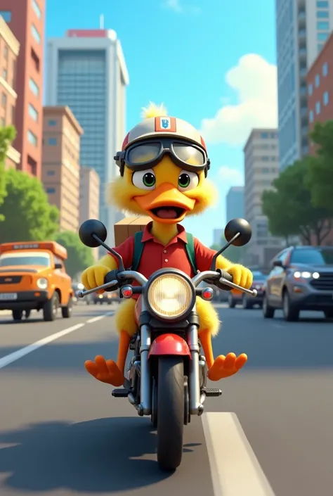 You have an animated duck delivering on a motorcycle
