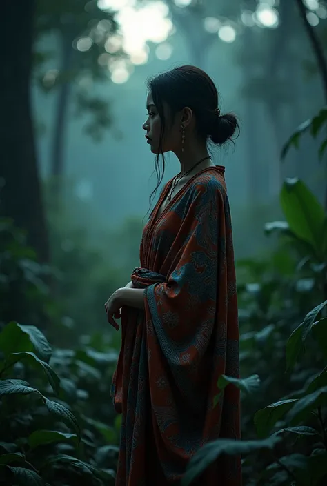 As the light fades away, Arin stands before her, she is in traditional batik clothing, his figure bathed in the soft moonlight, yet his silence fills the air with a heavy mystery. The jungle around them is eerily still, waiting for a moment of truth to unf...