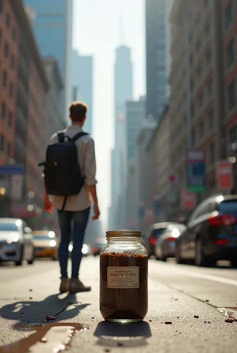 As a person is walking down the street and sees a jar of coffee 