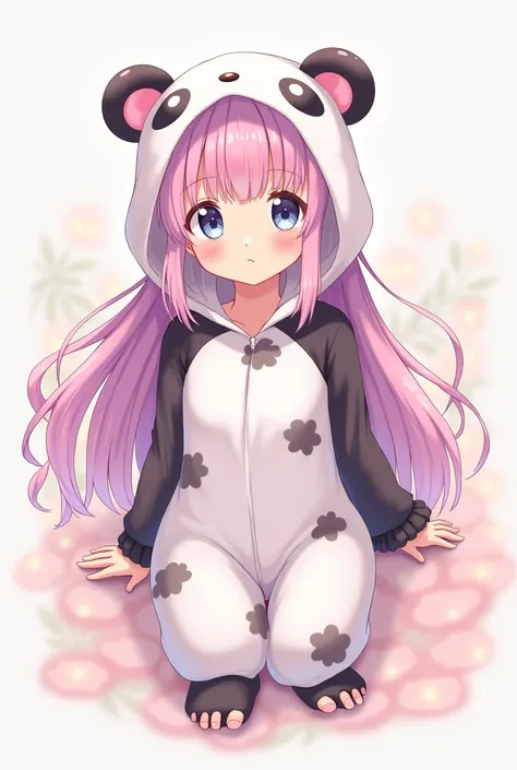 Anime girl in a panda onesie with flower ears