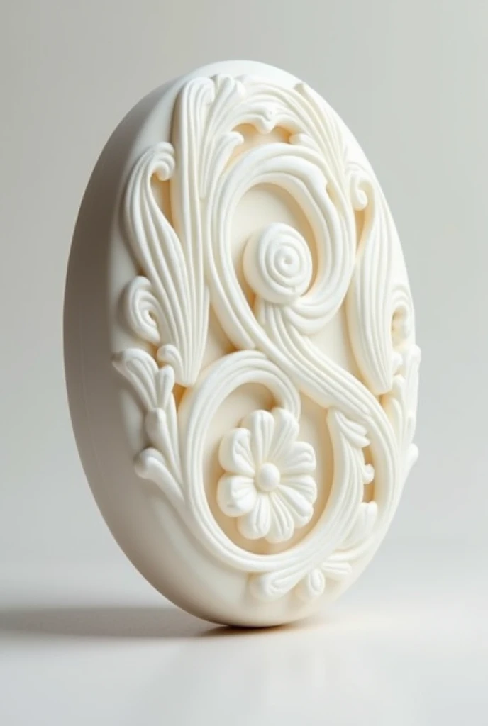 Drawing of an oval white soap,  white soap with art nouveau style