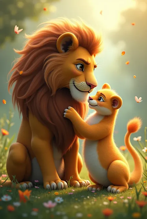 A lion and a fluffy snake in love