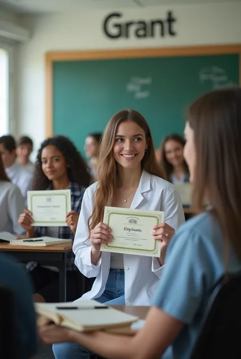 Name of the classroom  "Grant "
Certificate in maternal science in the hands of students
The students sat on the parade