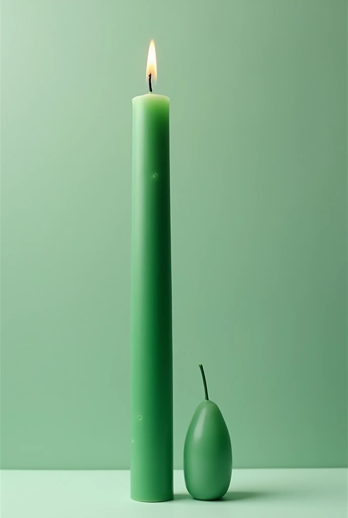  A green candle, 10 cm thick neutral background.