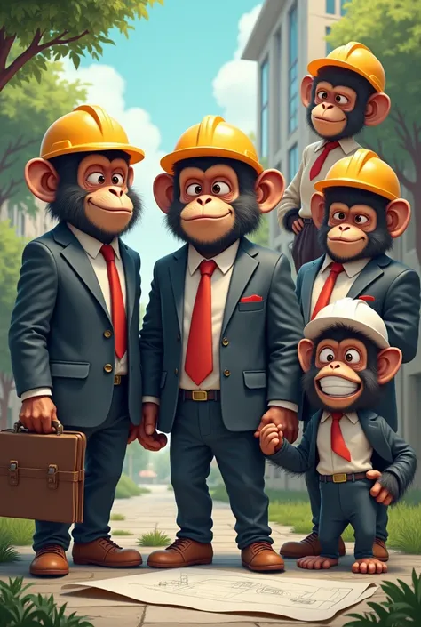 Funny image of 5 apes, three males and two females
More human
With architect accessories
Let it be diatinga who are the females