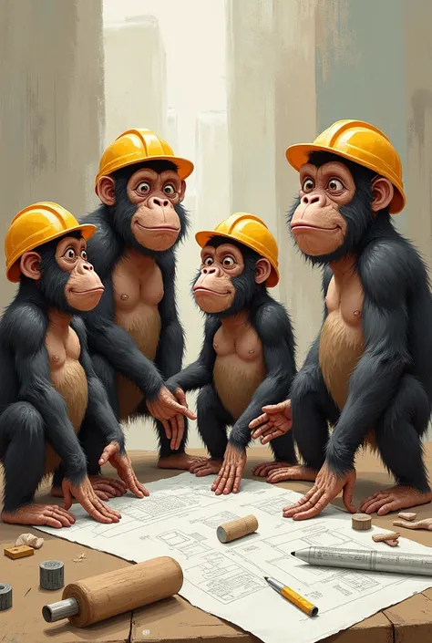 Funny image of 5 apes, three males and two females
More human
With architect accessories
Let it be diatinga who are the females
More graceful