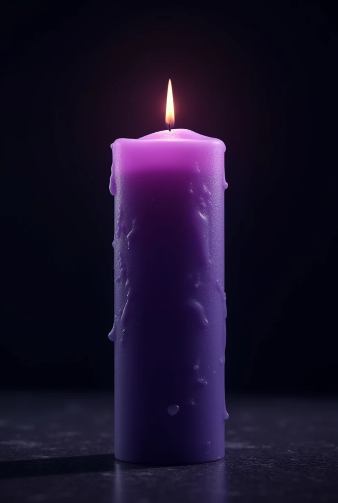 a purple candle , 10 centimeters very thick,  black background,