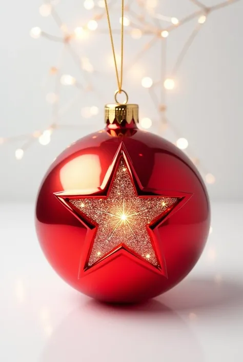 Christmas red ball , Christmas Star insert on ball,white background 